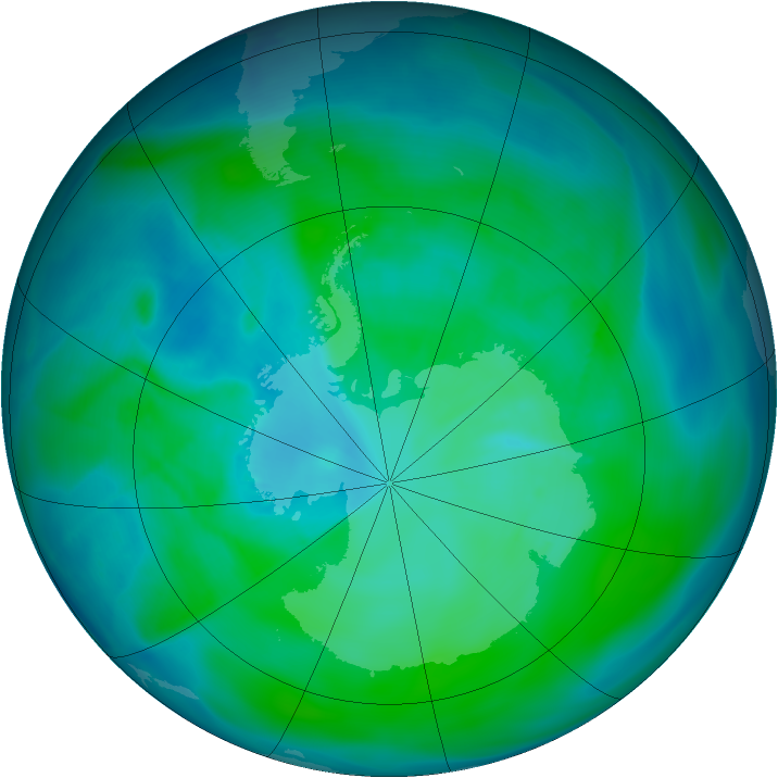 Antarctic ozone map for 14 January 2008